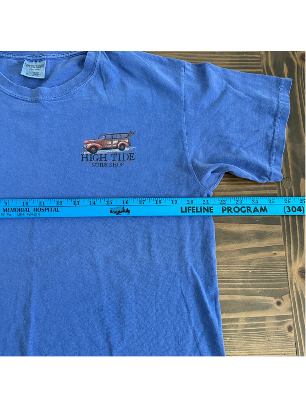 Comfort Colors High Tide Surf Shop Tybee Island GA Tee L Blue Surf Graphic Retro - Picture 6 of 7